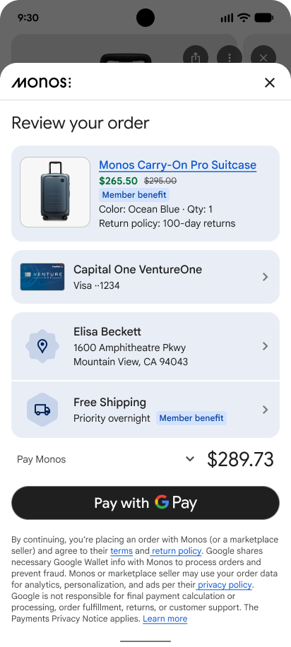 Example checkout screen with address details